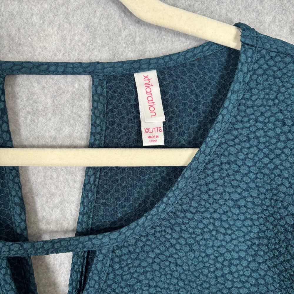 Blouse Womens XXL 2XL Blue Green Animal Ruffle‎ Puff Boho Cottage Texture Career - Picture 5 of 10